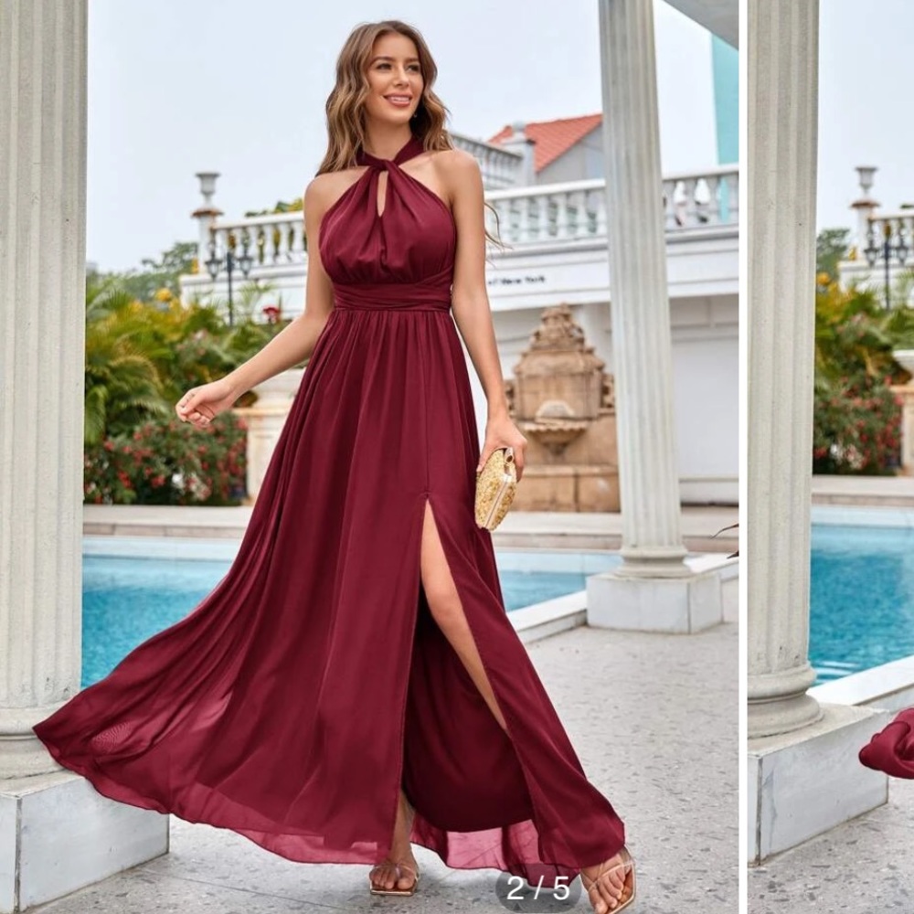 Burgundy halter dress size XL (12).
